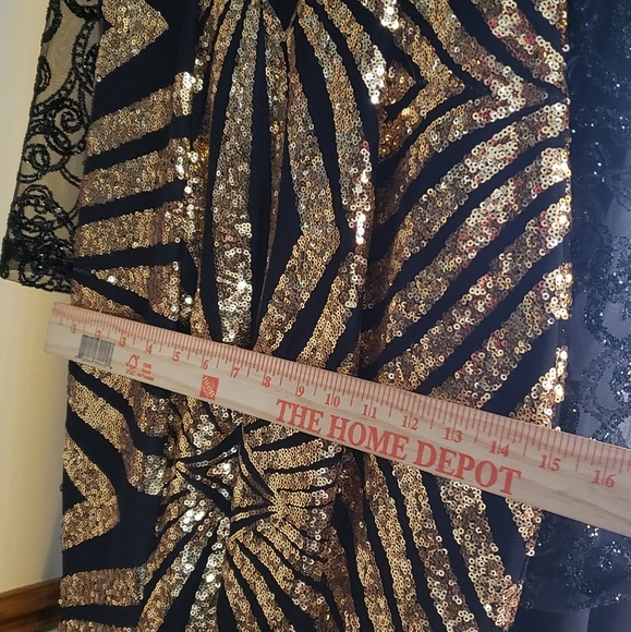 Black Gold Sequins Gown Dress - Picture 5 of 5